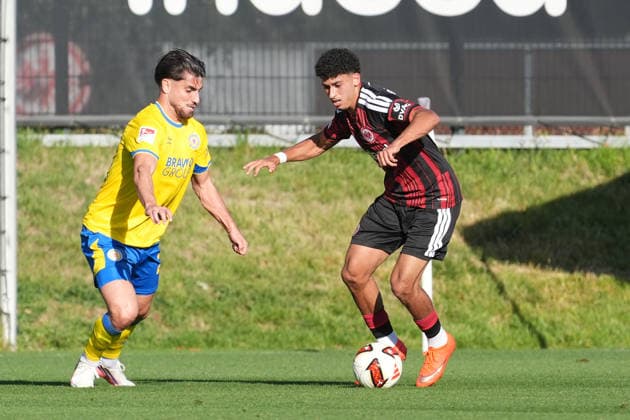 Ayoube Amaimouni Echghouyab (Eintracht Frankfurt) vs. Mehmet Aydin (Eintracht Braunschweig), October 2, 2026, Bundesliga, Season 26–27, Eintracht Frankfurt vs. Eintracht Braunschweig, Deutsche Bank Park, Training Field, Friendly Match