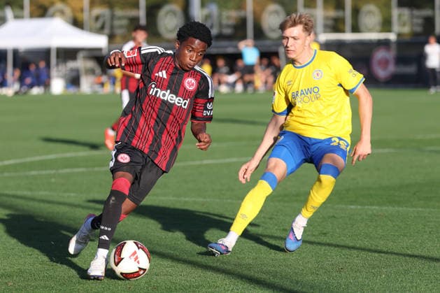 Eintracht Frankfurt vs. Eintracht Braunschweig, Friendly Match: Lawrence Setordjie (Eintracht Frankfurt) vs. Tristan Wagner (Braunschweig), October 2, 2026, at Deutsche Bank Park in Frankfurt am Main, Frankfurt am Main, Hesse, Germany, Deutsche Bank Park