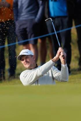 RECORD DATE NOT STATED 2nd October 2026; Kingsbarns Golf Links, St Andrews, Scotland; DP World Tour Golf, Alfred Dunhill Links Championship, Day 2; Justin Rose of England plays a shot from a bunker on the second hole DavidxYoung
