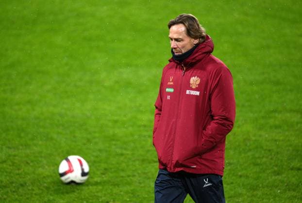 Russia Soccer Friendly Russia Training 9256391 02.10.2026 Russia s head coach Valery Karpin attends a training session on the eve of the friendly soccer match against Namibia at Yekaterinburg Arena in Yekaterinburg, Russia. Grigory Sysoev Sputnik Yekaterinburg Russia  Copyright: xGrigoryxSysoevx