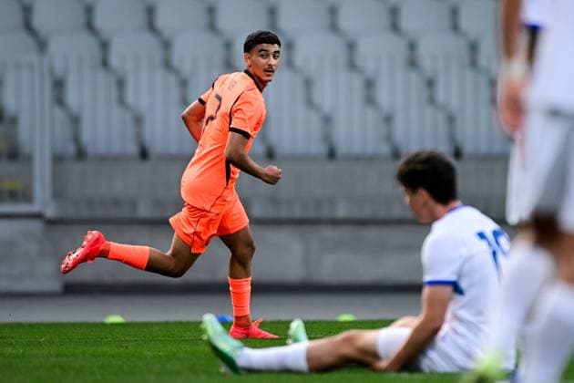 MARIBOR , 02-10-2026 , Stadion Ljudski vrt , season 2026 2027 , UEFA EURO, EM, Europameisterschaft,Fussball U-21 Qualification football , match between Slovenia U-21 and Netherlands U-21, picture shows Netherlands U21, U 21 player Ayoub Oufkir celebrates the goal Slovenia - Netherlands u21 x207823848x Copyright: