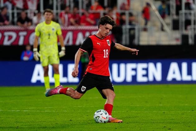 SOCCER - UEFA U21, U 21 EURO quali, AUT vs DEN VIENNA,AUSTRIA,02.OCT.26 - SOCCER - UEFA European Under-21 Championship 2027, qualifiers, OEFB Under-21 international match, Länderspiel, Nationalmannschaft Austria vs Denmark. Image shows Nicolas Bajlicz (AUT).  GEPAxpictures xKevinxKada