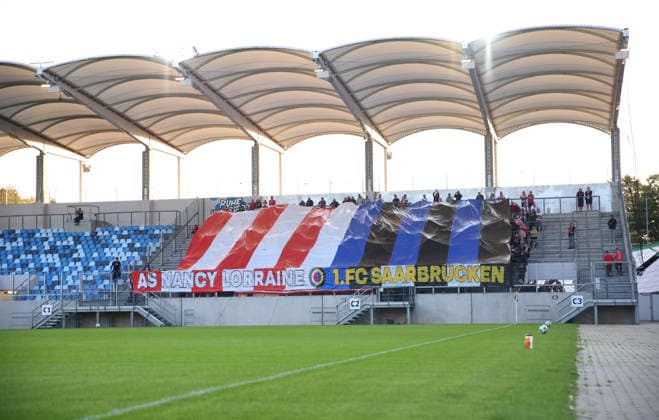 October 2, 2026, Soccer, Men s, Friendly Match, 2026–2027 Season, 1 FC Saarbrücken vs. AS Nancy Lorraine, AS Nancy Lorraine fans perform a choreographed display, Choreo Saarbrücken Ludwigsparkstadion, Saarland, Germany Copyright: xFabianxKleerx