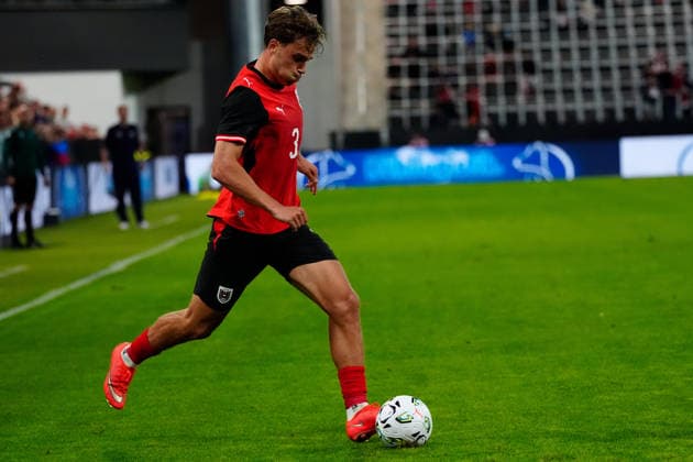 SOCCER - UEFA U21, U 21 EURO quali, AUT vs DEN VIENNA,AUSTRIA,02.OCT.26 - SOCCER - UEFA European Under-21 Championship 2027, qualifiers, OEFB Under-21 international match, Länderspiel, Nationalmannschaft Austria vs Denmark. Image shows Christopher Olivier (AUT).  GEPAxpictures xKevinxKada