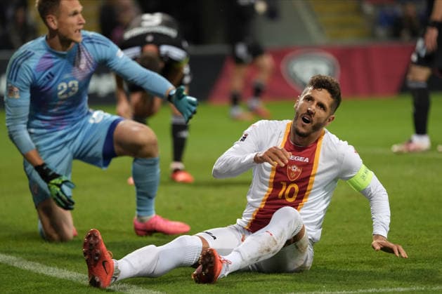 Stevan Jovetic (10) of Montenegro reacts during UEFA Nations League Group C2 football game between Latvia and Montenegro in Riga, Latvia, Fri, Oct. 2, 2026. Riga Latvia Copyright: xRomanxKoksarovx RKV09831.JPG