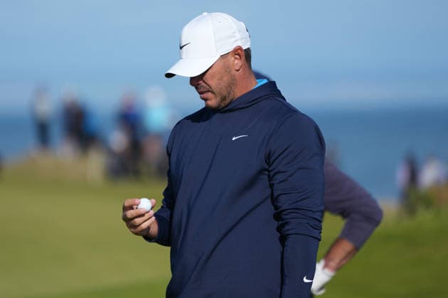 RECORD DATE NOT STATED 2nd October 2026; Kingsbarns Golf Links, Kingsbarns, Scotland; DP World Tour Golf, Alfred Dunhill Links Championship, Day 2; Brooks Koepka inspects his golf ball AlecxBrown