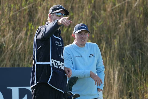 RECORD DATE NOT STATED 2nd October 2026; Kingsbarns Golf Links, Kingsbarns, Scotland; DP World Tour Golf, Alfred Dunhill Links Championship, Day 2; Matt Fitzpatrick talks with his caddie before his tee shot on the 2nd hole AlecxBrown