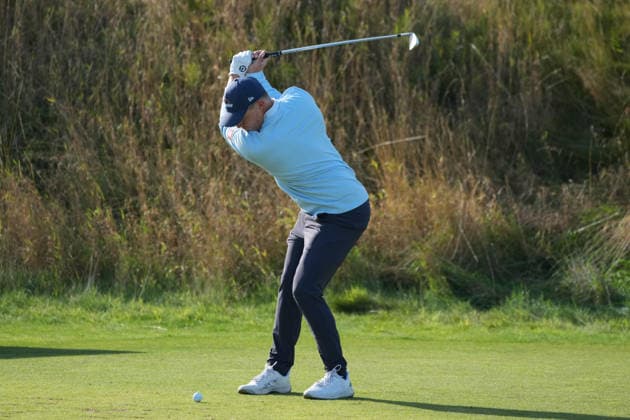 RECORD DATE NOT STATED 2nd October 2026; Kingsbarns Golf Links, Kingsbarns, Scotland; DP World Tour Golf, Alfred Dunhill Links Championship, Day 2; Matt Fitzpatrick plays his tee shot on the 2nd hole AlecxBrown