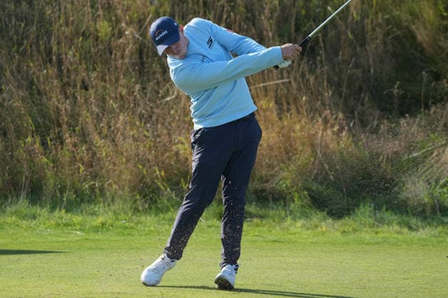 RECORD DATE NOT STATED 2nd October 2026; Kingsbarns Golf Links, Kingsbarns, Scotland; DP World Tour Golf, Alfred Dunhill Links Championship, Day 2; Matt Fitzpatrick plays his tee shot on the 2nd hole AlecxBrown