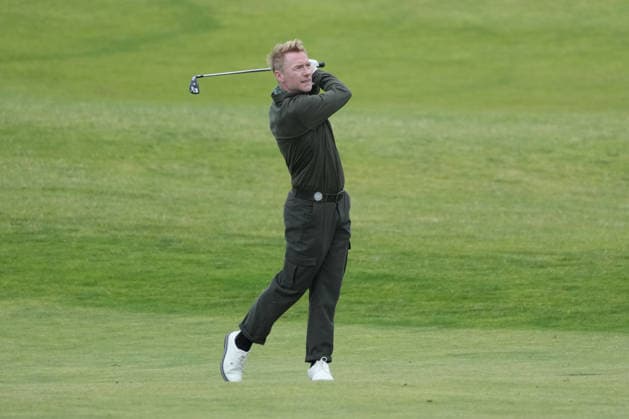 RECORD DATE NOT STATED 2nd October 2026; Kingsbarns Golf Links, Kingsbarns, Scotland; DP World Tour Golf, Alfred Dunhill Links Championship, Day 2; Ronan Keating hits his approach shot into the green on the 16th hole AlecxBrown