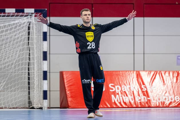 Fabian Apfel, HSC 2000 Coburg, 28, celebrates; GER, TuS N Luebbecke vs. HSC 2000 Coburg, Handball, 2nd Bundesliga, Matchday 6, 2026–2027 season, October 2, 2026 GER, TuS N Luebbecke vs. HSC 2000 Coburg, Handball, 2nd Bundesliga, Matchday 6, 2026–2027 season, October 2, 2026 Luebbecke Copyright: xEibner-Pressefoto JanxRollingerx EP_JSK