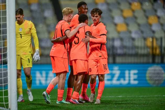 MARIBOR , 02-10-2026 , Stadion Ljudski vrt , season 2026 2027 , UEFA EURO, EM, Europameisterschaft,Fussball U-21 Qualification football , match between Slovenia U-21 and Netherlands U-21, picture shows Netherlands U21, U 21 player Kees Smit celebrates his goal after he scores the 2-4 Slovenia - Netherlands u21 x207825039x Copyright: