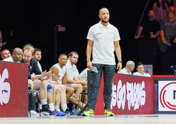 October 2, 2026 Basketball Season 2026–2027 2nd Bundesliga Pro A Matchday 2 Nuremberg Falcons Basketball Club (NBC) vs. EPG Baskets Koblenz Sports photo by Zink DaMa xdaxmax Tim Timothy James Black, Head Coach of the Nuremberg Falcons BC (NBC), and the teamthought-provoking