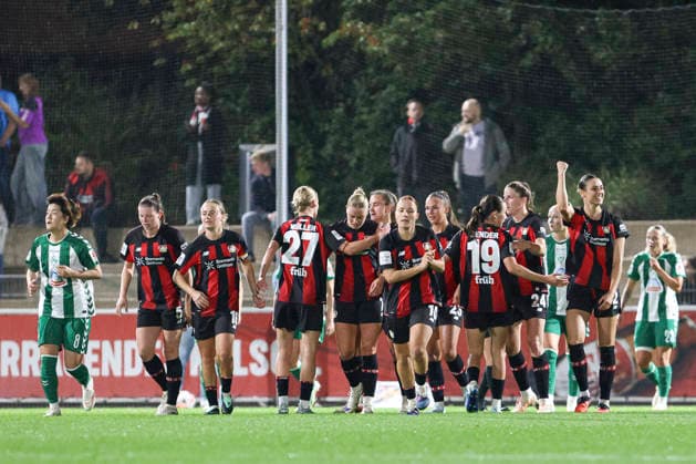 Cornelia Kramer of Bayer 04 Leverkusen celebrates the goal with her teammates after the score was tied at 2–2 during the Women s Bundesliga match between Bayer 04 Leverkusen and SV Werder Bremen at Ulrich Haberland Stadium on October 2, 2026, in Leverkusen, Germany. Photo by Oliver Kaelke, DeFodi Images. Cornelia Kramer of Bayer 04 Leverkusen celebrates with her teammates after scoring her team’s second goal during the Bundesliga match between Bayer 04 Leverkusen and SV Werder Bremen at Ulrich Haberland Stadium on October 2, 2026 in Leverkusen, Germany. Photo by Oliver Kaelke, DeFodi Images. DFB and DFL regulations prohibit any use of photographs as image sequences and or quasi-video. Photo by Oliver Kaelke, DeFodi Images.