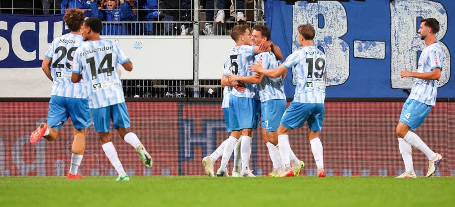October 2, 2026, Germany, Stuttgart, Soccer, Regionalliga Südwest, SV Stuttgarter Kickers vs. Kickers Offenbach, Celebration after the 1-0 goal, Goal scorer: Yannick Glessing (Kickers)