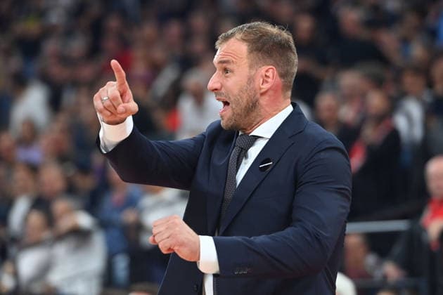 Coach Anton GAVEL (FCB), gesturing, giving instructions, single frame, cropped close-up, half-length shot, Basketball EuroLeague, 2026–2027 season, FC Bayern Munich vs. Partizan Belgrade on October 2, 2026, SAPGARDEN