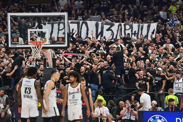 Fans, Partizan Basketball EuroLeague fan section, 2026–2027 season, FC Bayern Munich vs. Partizan Belgrade on October 2, 2026, S A P G A R D EN