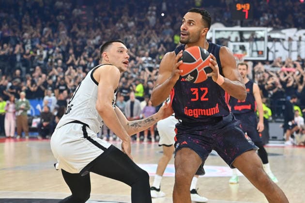 Johannes THIEMANN FCB, Action, One-on-One, Basketball EuroLeague, 2026–2027 Season, FC Bayern Munich vs. Partizan Belgrade on October 2, 2026, S A P G A R D EN