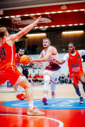 BB 2BL SBB Boerde Baskets vs. Giessen 46ers: Martin Bogdanov of the SBB Boerde Baskets during the 2026–2027 season in the 2nd Barmer Basketball Bundesliga Pro A on Matchday 2, when the SBB Baskets and the Giessen 46ers faced off at the Wolfgang Lakenmacher Halle on October 2, 2026, in Magdeburg, Saxony-Anhalt, Germany