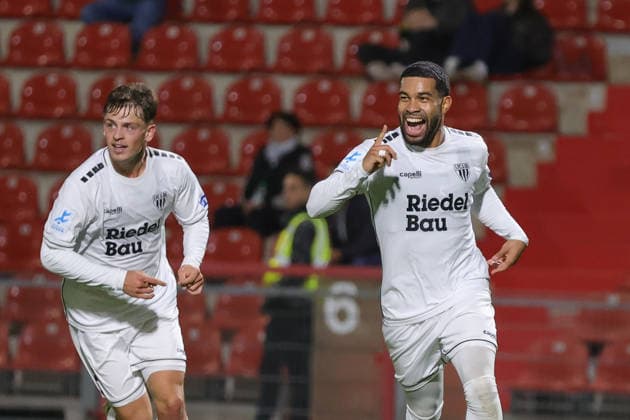 October 2, 2026, Soccer, Men s, Bavarian Regional League, 2026–2027 Season, Matchday 12: SpVgg Unterhaching vs. FC Schweinfurt 05; Goal scorer: Jason Prodanovic (FC Schweinfurt 05), 17, celebrates the 1–0 win over Unterhaching at Uhlsport Park in Unterhaching, Bavaria, Germany