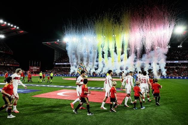 This image shows pictured during a soccer game between Belgian national team, Nationalteam Red Devils and Turkey, on Friday 2 October 2026 in Liege, the third game of the UEFA Nations League group stage. BRUNOxFAHY  x188563680x