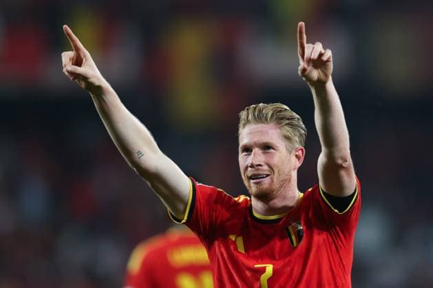 Belgium s Kevin De Bruyne celebrates after scoring during pictured during a soccer game between Belgian national team, Nationalteam Red Devils and Turkey, on Friday 2 October 2026 in Liege, the third game of the UEFA Nations League group stage. BRUNOxFAHY  x188564649x
