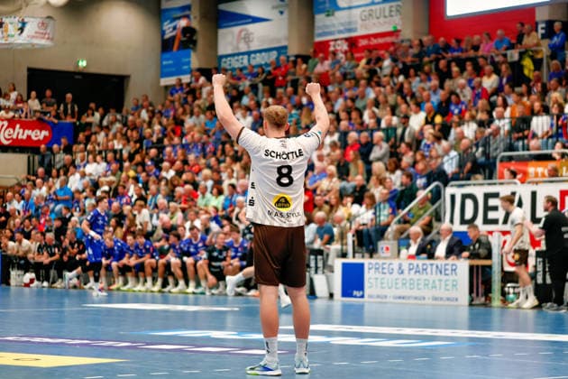 Nico Schoettle, Bergischer HC, 08 Joy, excitement, cheering, goal celebration, celebrating the goal, GER, HBW Balingen Weilstetten vs. Bergischer HC, Handball, Opel Handball Bundesliga, Matchday 7, 2026–2027 season, October 2, 2026 GER, HBW Balingen Weilstetten vs. Bergischer HC, Handball, Opel Handball Bundesliga, Matchday 7, 2026–2027 season, October 2, 2026 Balingen Copyright: xEibner-Pressefoto KirstenxJaegerx