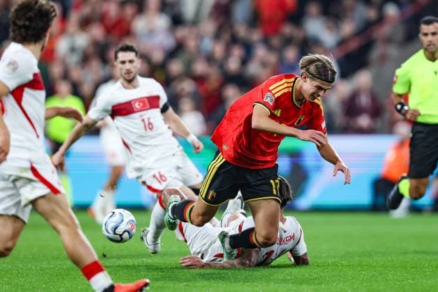 Belgium s Charles De Ketelaere pictured during a soccer game between Belgian national team, Nationalteam Red Devils and Turkey, on Friday 2 October 2026 in Liege, the third game of the UEFA Nations League group stage. BRUNOxFAHY  x188564850x