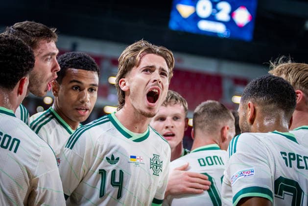 UKRAINE - NORTHERN IRELAND Isaac Price of Northern Ireland and West Bromwich Albion celebrates a goal during UEFA Nations League - League B - Group B2 - Matchday 3 - football match between Ukraine and Northern Ireland. Anton Malatinsky Stadium, City Arena, Trnava, Slovakia, October 02, 2026. Photo by Branislav Racko Copyright: xx _BRR0453