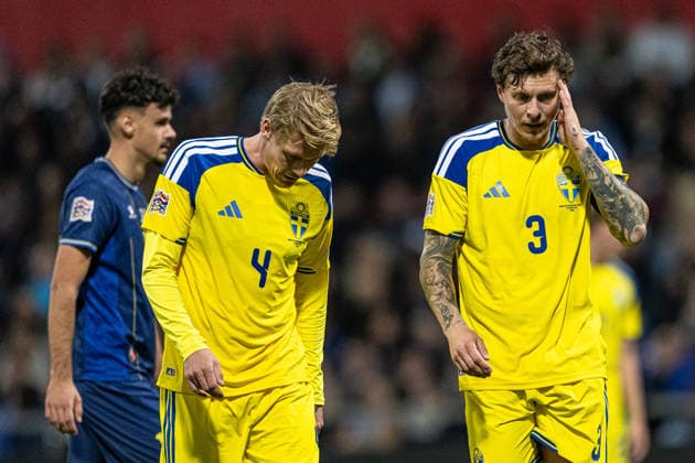 October 2, 2026: Eric Smith and Victor Lindelöf of Sweden look dejected during the Nations League soccer match between Bosnia and Herzegovina and Sweden on October 2, 2026 in Zenica. Photo by Ludvig Thunman. BILDBYRAN code LT LT0823 soccer football fotball Nations League UEFA Nations League Bosnia and Herzegovina Sweden Sweden A BBENG depp  Copyright: LUDVIGxTHUNMAN BB261002LT145