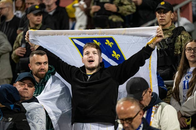 261002 Fans of Bosnia and Herzegovina during the Nations League soccer match between Bosnia and Herzegovina and Sweden on October 2, 2026 in Zenica. Photo by Ludvig Thunman. BILDBYRAN code LT LT0823 soccer football fotball Nations League UEFA Nations League Bosnia and Herzegovina Sweden Sweden A BBENG audience  Copyright: LUDVIGxTHUNMAN BB261002LT147