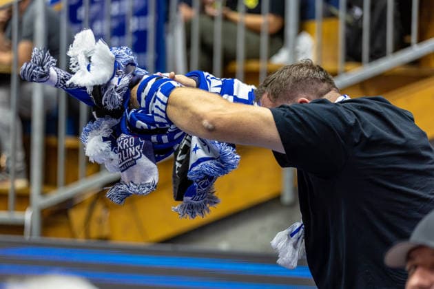 Crop: Emotions, Jubilation, Florian Flabb, HAKRO Merlins Crailsheim, Head Coach, GER, HAKRO Merlins Crailsheim vs. Tigers Tübingen, Basketball, 2nd Basketball Bundesliga, Pro A, Matchday 2, 2026–2027 Season, October 2, 2026, GER, HAKRO Merlins Crailsheim vs. Tigers Tübingen, Basketball, 2nd Basketball Bundesliga, Pro A, Matchday 2, 2026–2027 Season, October 2, 2026, Ilshofen Copyright: xEibner-Pressefoto JanixPlessx EP_JPL