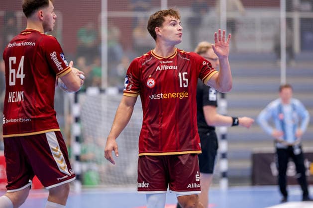 October 2, 2026, Matchday 6 of the 2nd Handball Bundesliga, TuSEM Essen vs. SC DHfK Leipzig; Nils Homscheid of TuSEM Essen, gesturing on the court in North Rhine-Westphalia, Germany