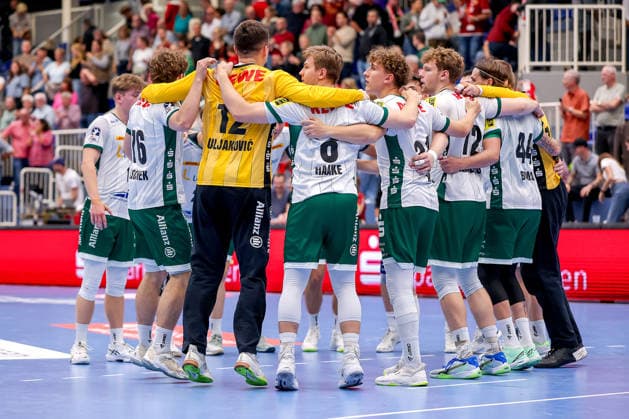 October 2, 2026, Matchday 6 of the 2nd Handball Bundesliga, TuSEM Essen vs. SC DHfK Leipzig; Leipzig celebrates its victory in North Rhine-Westphalia, Germany