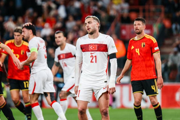 LIEGE, BELGIUM - OCTOBER 02: BarÄ±Åü Alper YÄ±lmaz (Türkei, 21) reacts UEFA Nations League match between Belgium and Türkiye at Stade Maurice Dufrasne on October 02, 2026 in Liege, Belgium. Copyright: xNatachaxFreisenx