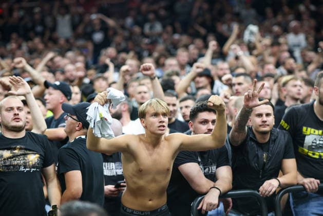 Partizan Belgrade fans, GER, FC Bayern Basketball vs. Partizan Mozzart Bet Belgrade, Basketball, EuroLeague, Matchday 3, 2026–2027 season, October 2, 2026, GER, FC Bayern Basketball vs. Partizan Mozzart Bet Belgrade, Basketball, EuroLeague, Matchday 3, 2026–2027 Season, October 2, 2026, Munich Copyright: xEibner-Pressefoto JennixMaulx EP_JML