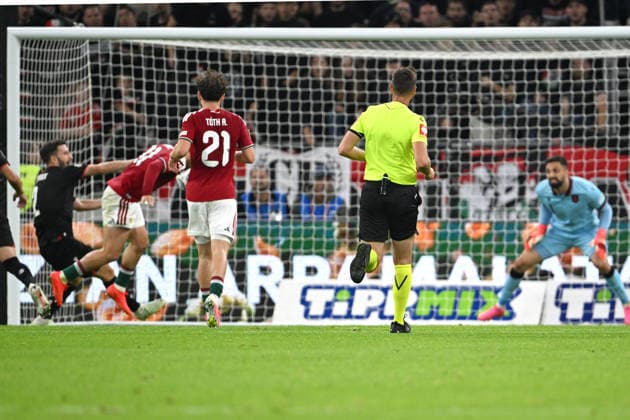 IPA89231309 - Goal 1-0: Milos Kerkez (Hungary) during the Nations League phase, Matchday 3, League B Group B2, between Hungary and Georgia, on October 2, 2026, at the Puskás Arena in Budapest, Hungary  Copyright: xVincenzoxOrlando IPAxSportx xx IPA89231309