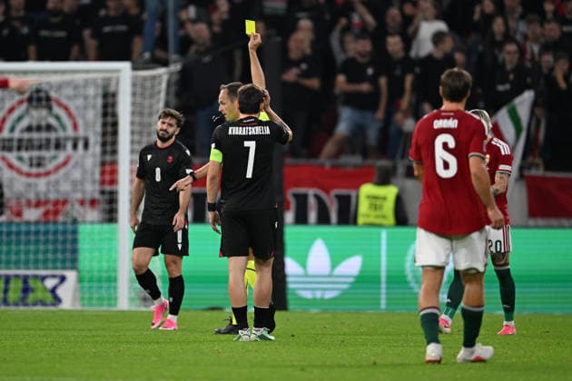 IPA89231310 - Yellow card for Otar Kiteishvili (Georgia) during the Nations League, Matchday 3, League B, Group B2, between Hungary and Georgia, on October 2, 2026, at the Puskás Arena in Budapest, Hungary  Copyright: xVincenzoxOrlando IPAxSportx xx IPA89231310