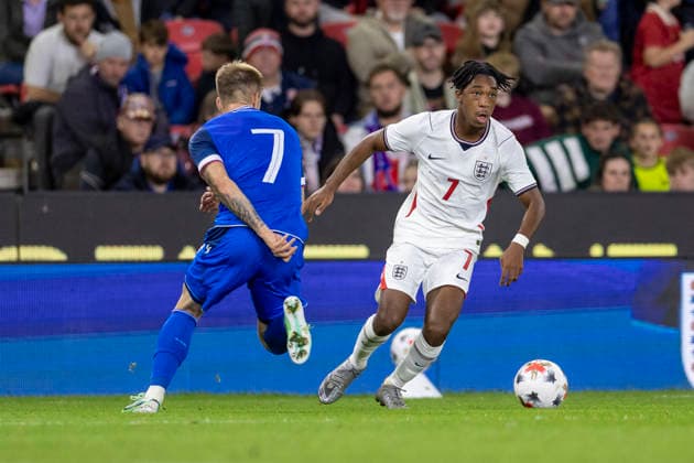 RECORD DATE NOT STATED 2nd October 2026; bet365 Stadium, Stoke-on-Trent, England; UEFA U21, U 21 Championship Qualification Football, England U21 versus Slovakia U21; Samuel Amo-Ameyaw of England under pressure from Matej Riznic of Slovakia TimxWilliams