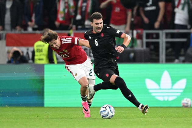 IPA89231656 - Alex Toth (Hungary) vs. Giorgi Kochorashvili (Georgia) during the Nations League, Matchday 3, League B Group B2, between Hungary and Georgia, on October 2, 2026, at the Puskás Arena in Budapest, Hungary  Copyright: xVincenzoxOrlando IPAxSportx xx IPA89231656
