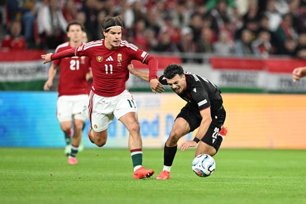 IPA89231645 - 11 Milos Kerkez (Hungary) vs. 22 Georgia during the Nations League phase, Matchday 3, League B Group B2, between Hungary and Georgia, October 2, 2026, at the Puskás Arena in Budapest, Hungary  Copyright: xVincenzoxOrlando IPAxSportx xx IPA89231645