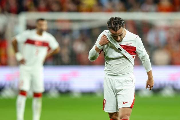 Turkey Yunus Akgun looks dejected during a soccer game between Belgian national team, Nationalteam Red Devils and Turkey, on Friday 2 October 2026 in Liege, the third game of the UEFA Nations League group stage. BRUNOxFAHY  x188570577x