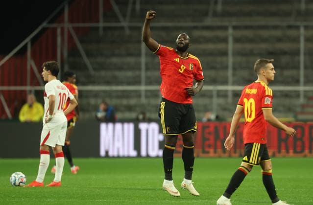 Belgium s Romelu Lukaku celebrates after scoring during pictured during a soccer game between Belgian national team, Nationalteam Red Devils and Turkey, on Friday 2 October 2026 in Liege, the third game of the UEFA Nations League group stage. VIRGINIExLEFOUR  x188571086x