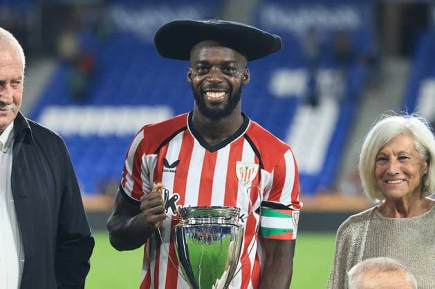 ESP Euskal Herria Txapela: Real Sociedad vs. Atlético Madrid; Athletic Club wins the match and the Euskal Herria trophy, And Athletic’s Inaki Williams receives the trophy while wearing the txapela during the friendly match for the 2026–27 Euskal Herria Txapela between Real Sociedad and Atlético Madrid, played at Anoeta Stadium in Gipuzkoa on September 14, 2026, in Spain. Spanish Soccer Copyright: xAgenciaxLOFx