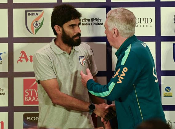 Brazil Vs India International Friendly, Länderspiel, Nationalmannschaft : press conference, PK, Pressekonferenz Indian coach Khalid Jamil and Brazil coach Carlos Ancelotti attend a press conference ahead of the India vs Brazil international friendly in Kolkata, India, on October 2, 2026. Kolkata India  Copyright: xDebarchanxChatterjeex originalFilename:chatterjee-notitle261002_nphhH.jpg