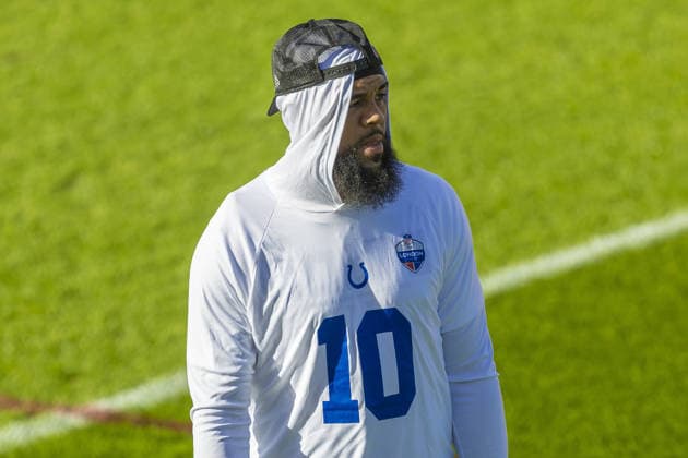 WARE, ENGLAND - October 02: E J Horton of the Indianapolis Colts during the Indianapolis Colts training session and practise at the Hanbury Manor Marriott Hotel, Ware, on October 02, 2026 in Hertfordshire, England Copyright: xJodyxDemay-Daviesx xSPPx Sportspressphoto_SPR244147