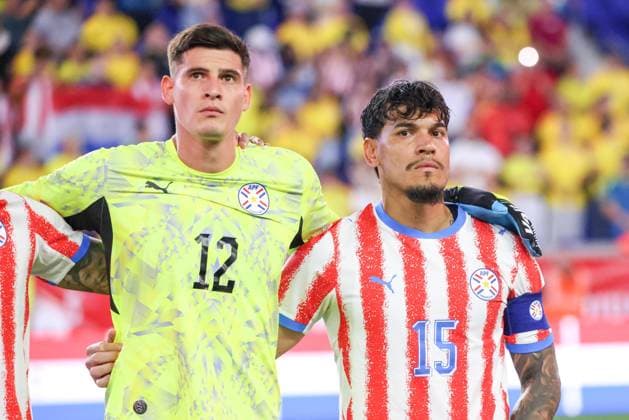 Colombia and Paraguay friendly match during the FIFA international break in the USA Harrison, USA, October 2, 2026 - Colombia-Paraguay - Orlando Gill and Gustavo Gomez of Paraguay during a match between Colombia and Paraguay in an International Friendly, Länderspiel, Nationalmannschaft at the Sports Illustrated Stadium in Harrison, New Jersey, USA, on Friday, October 2. harrison NJ united states Copyright: xWILLIAMxVOLCOVx