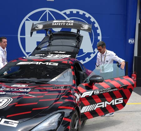 October 3, 2026, Sepang International Circuit, Kuala Lumpur, 2026 Formula 1 Gulf Air Bahrain Grand Prix, The AMG Mercedes Safety Car with FIA Formula 1 Race Director Rui Marques. Photo by Hasan Bratic, DeFodi Images