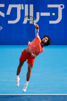 October 3, 2026, Tokyo, Japan: Carlos Alcaraz (Spain) serves against Matteo Arnaldi (Italy) during their Round of 16 match at the Kinoshita Group Japan Open Tennis Championships at Ariake Colosseum in Tokyo. The tournament runs from September 29 to October 6. Alcaraz won 7-6(6), 6-1. Tokyo Japan - ZUMAm191 20261003_aap_m191_029 Copyright: xRodrigoxReyesxMarinx