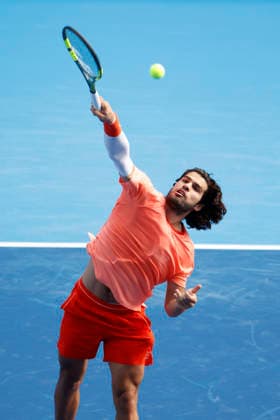 October 3, 2026, Tokyo, Japan: Carlos Alcaraz (Spain) serves against Matteo Arnaldi (Italy) during their Round of 16 match at the Kinoshita Group Japan Open Tennis Championships at Ariake Colosseum in Tokyo. The tournament runs from September 29 to October 6. Alcaraz won 7-6(6), 6-1. Tokyo Japan - ZUMAm191 20261003_aap_m191_033 Copyright: xRodrigoxReyesxMarinx